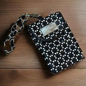 BETSEY JOHNSON Wristlet Pockets Chain Strap Women's Small Black White Sequined